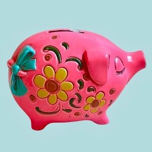 60s Piggy Bank Flower Power Decor Chalkware Coin Bank Funky Kitschy Kid’s Room